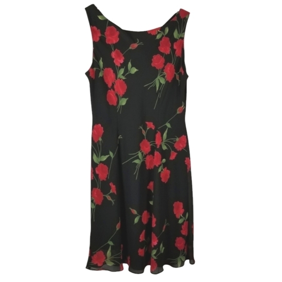 Womens Midi Dress Size 14 Black Red Floral Cowlneck Whimsigoth Fairy Grunge Y2K - Picture 11 of 11